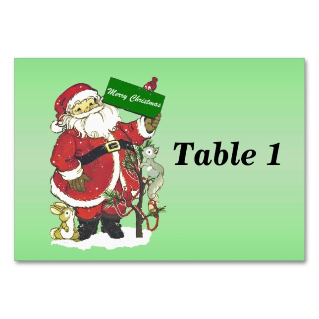 Santa Claus Cute Animals Merry Christmas Sign Table Number (Front)