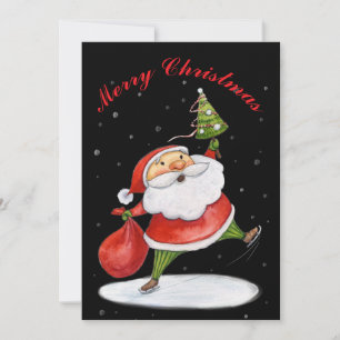 Santa Claus Cute Christmas watercolor painting Holiday Card