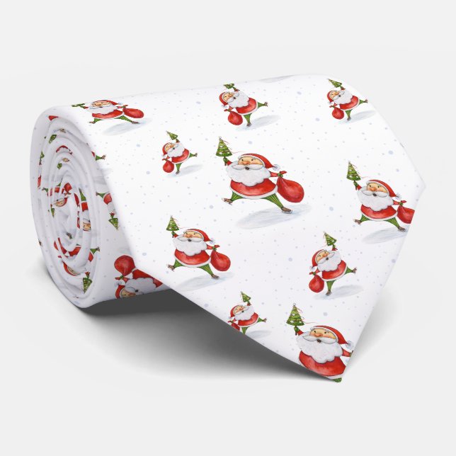 Santa Claus Cute Christmas watercolor painting Tie (Rolled)