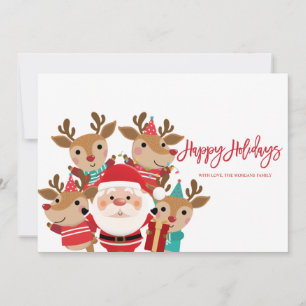 Santa Claus,Cute Deers,Happy Holidays 