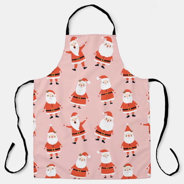 Santa Claus, Cute Pink Seamless Pattern. Apron (Front)