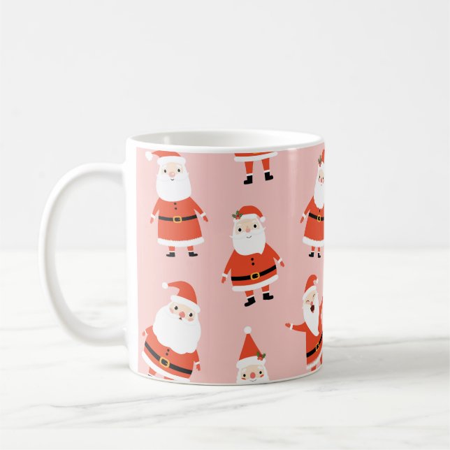 Santa Claus, Cute Pink Seamless Pattern. Coffee Mug (Left)