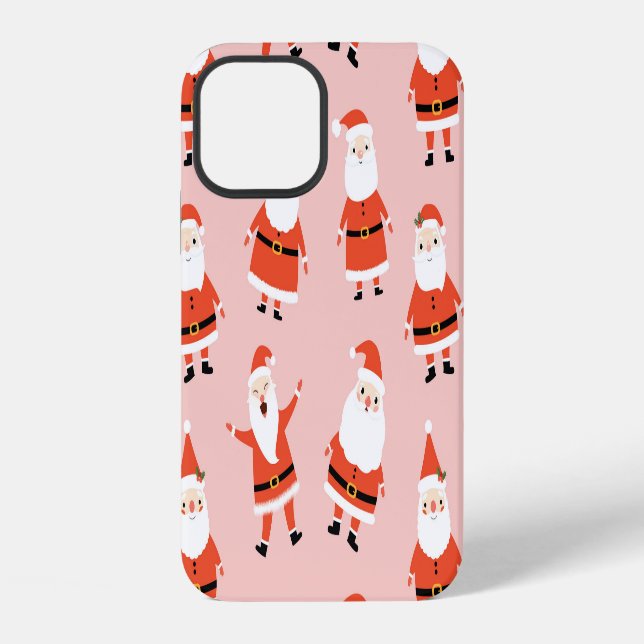 Santa Claus, Cute Pink Seamless Pattern. iPhone Case (Back)