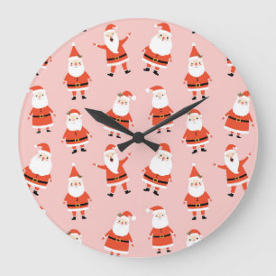 Santa Claus, Cute Pink Seamless Pattern. Large Clock