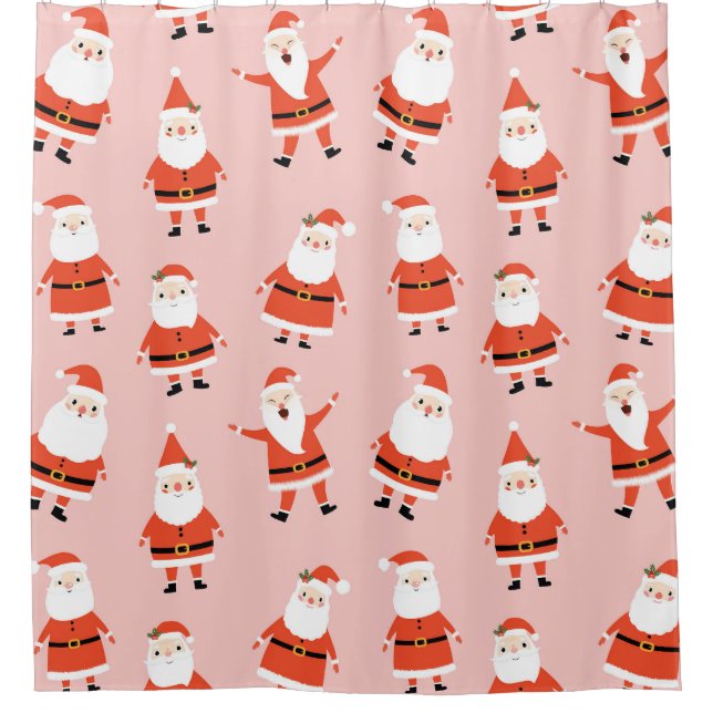 Santa Claus, Cute Pink Seamless Pattern. Shower Curtain (Front)