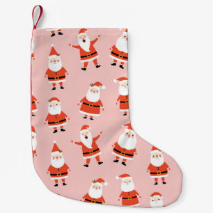 Santa Claus, Cute Pink Seamless Pattern. Small Christmas Stocking