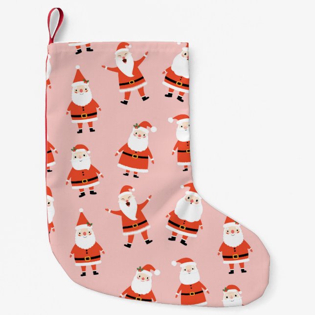 Santa Claus, Cute Pink Seamless Pattern. Small Christmas Stocking (Front)