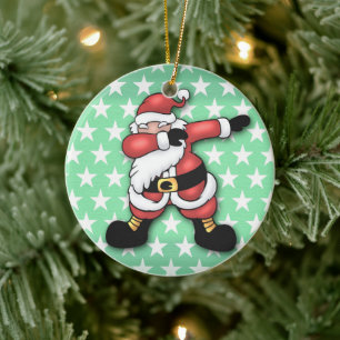 Santa claus dabbing cartoon ceramic ornament