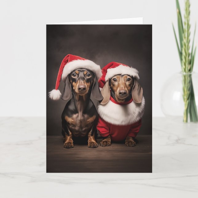 Santa Claus Dachshund Twins Card (Front)