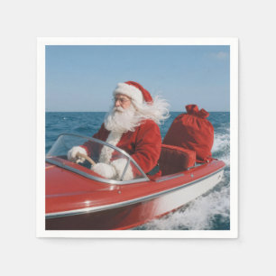 Santa Claus Delivering Gifts By Speedboat Napkin