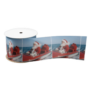 Santa Claus Delivering Gifts By Speedboat Satin Ribbon