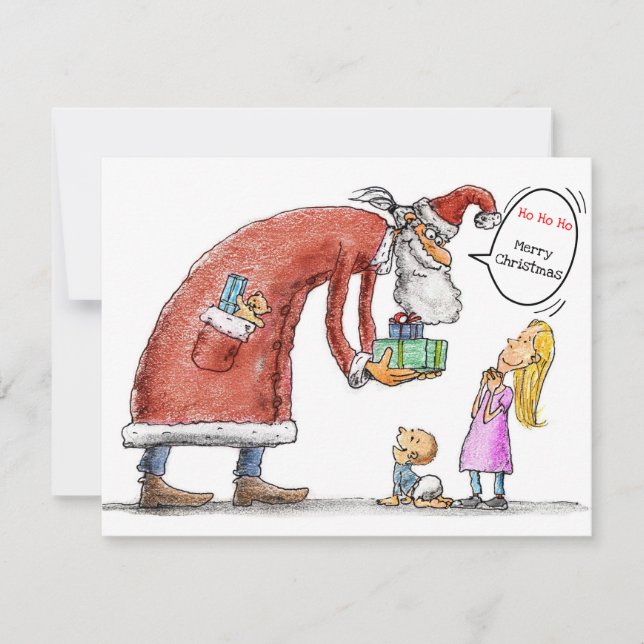 Santa Claus delivering Gifts to Children Holiday Card (Front)