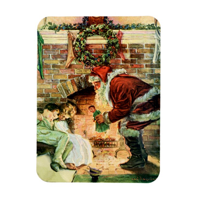 Santa Claus Delivering Presents Magnet (Vertical)