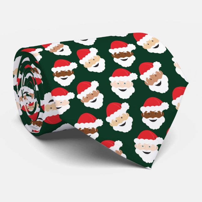 Santa Claus Diverse Green Red Novelty Christmas Tie (Rolled)