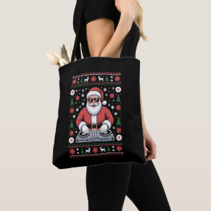 Santa Claus DJ Christmas Ugly Sweater Snowflake Tote Bag