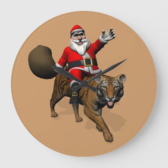 Santa Claus Does'nt Fear Bengal Tigers Large Clock (Front)