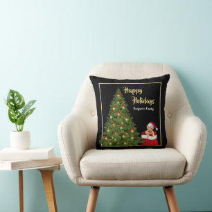 Santa Claus Dog Christmas Tree Personalize  Cushion