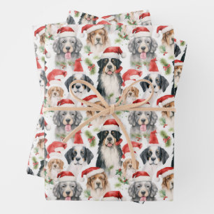 Santa Claus Dogs Pattern Christmas Wrapping Paper Sheet