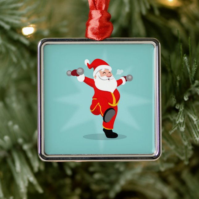 Santa Claus doing fitness exercises Metal Ornament (Tree)
