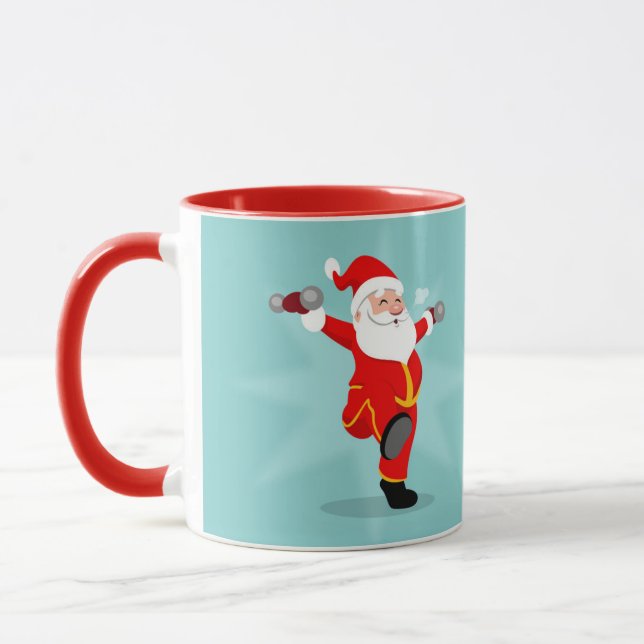 Santa Claus doing fitness exercises Mug (Left)