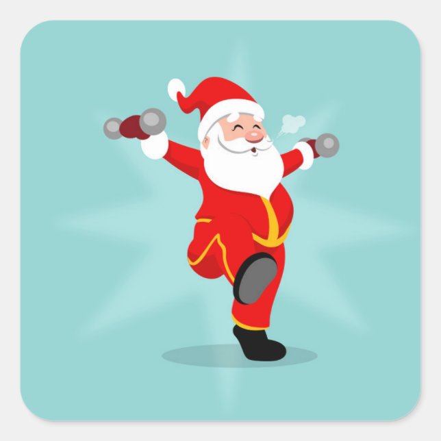 Santa Claus doing fitness exercises Square Sticker (Front)