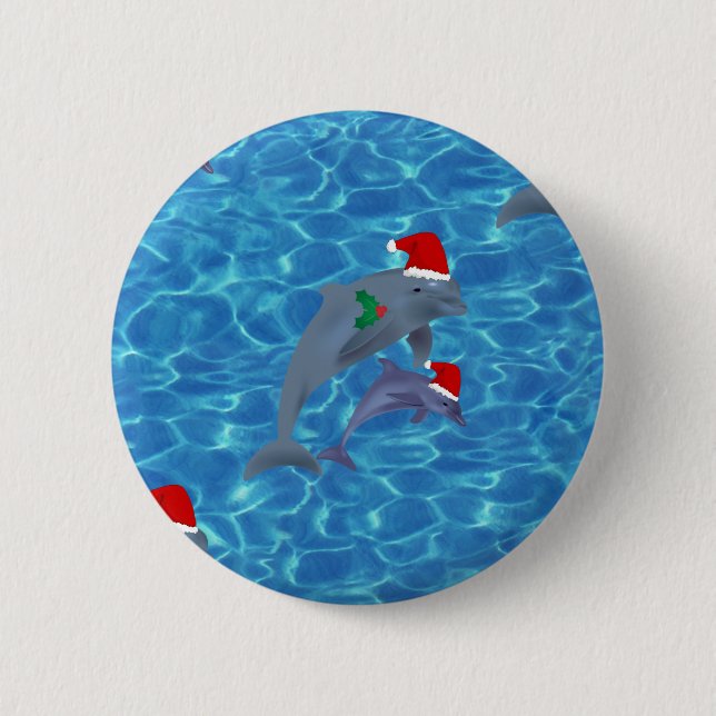 santa claus dolphins 6 cm round badge (Front)