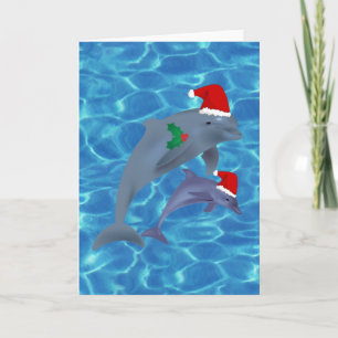 santa claus dolphins holiday card