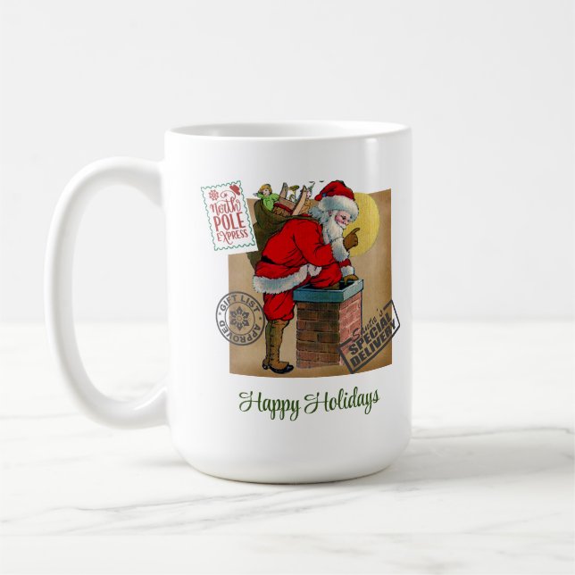 Santa Claus Down The Chimney Classic Mug, 15 oz Coffee Mug (Left)