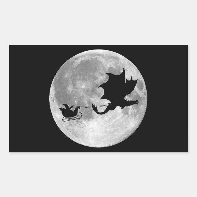 Santa Claus Dragon Rider Sleigh Ride Rectangular Sticker (Front)