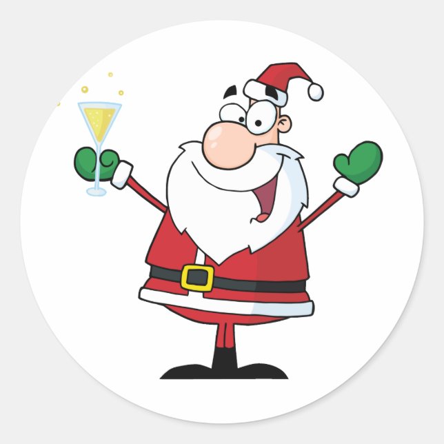 Santa Claus Drinking Champagne Classic Round Sticker (Front)