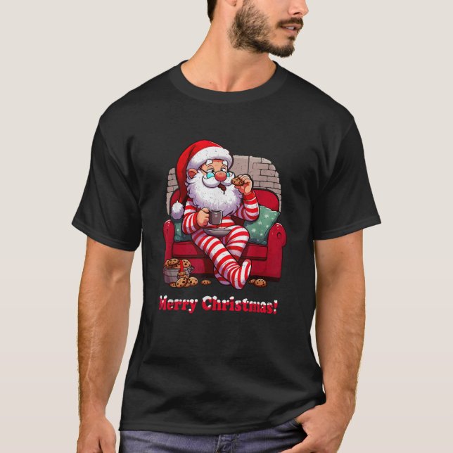 Santa Claus Drinking Chocolate Merry Christmas X m T-Shirt (Front)