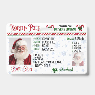 Santa Claus Driver License Christmas Badge ID Badge