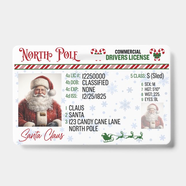 Santa Claus Driver License Christmas Badge ID Badge (Front)