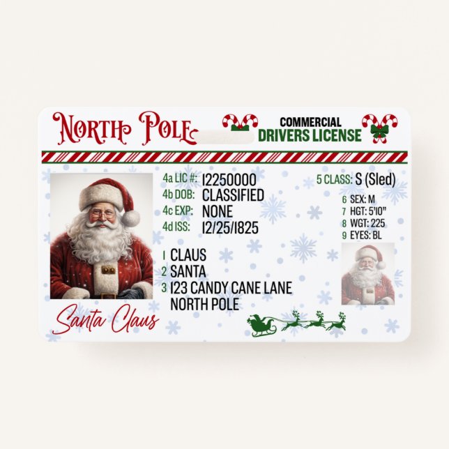 Santa Claus Driver License Christmas Badge ID Badge (Front)
