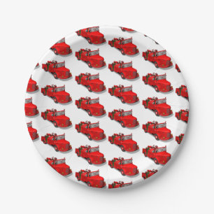 Santa Claus Driving A Fire Engine Paper Plate