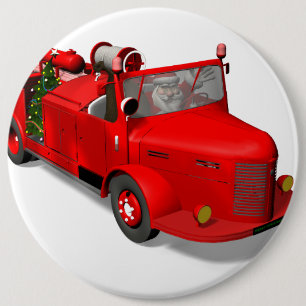 Santa Claus Driving A Fire Truck 6 Cm Round Badge