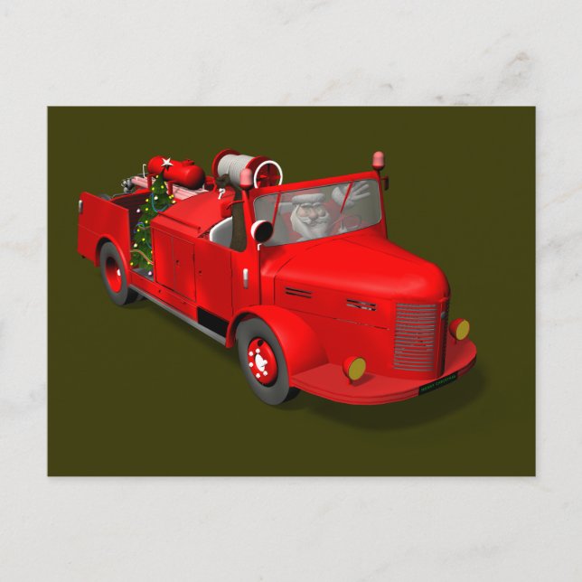 Santa Claus Driving A Fire Truck Holiday Postcard (Front)