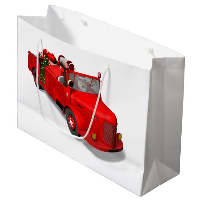 Santa Claus Driving A Fire Truck Large Gift Bag (Front Angled)