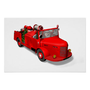 Santa Claus Driving A Fire Truck Poster