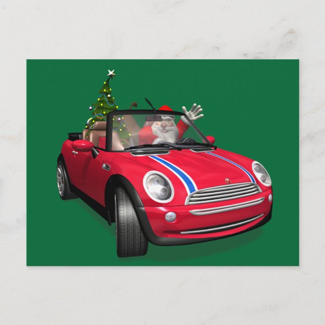 Santa Claus Driving A Mini Holiday Postcard (Front)