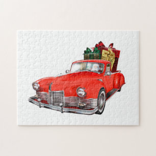 Santa Claus driving a retro car with giftsb Jigsaw Puzzle