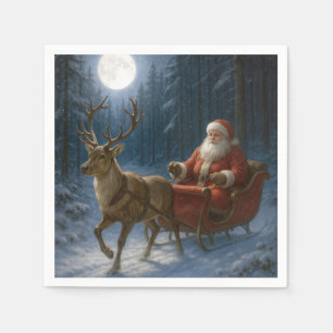 Santa Claus Driving a Sleigh In Moonlight Napkin