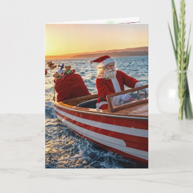 Santa Claus Driving a Speedboat Card (Front)