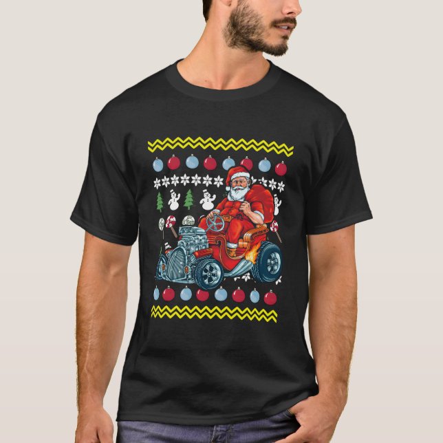 Santa Claus Driving Hot Rod Ugly Car T-Shirt (Front)