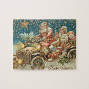 Santa Claus Driving Vintage Car Christmas Jigsaw Puzzle