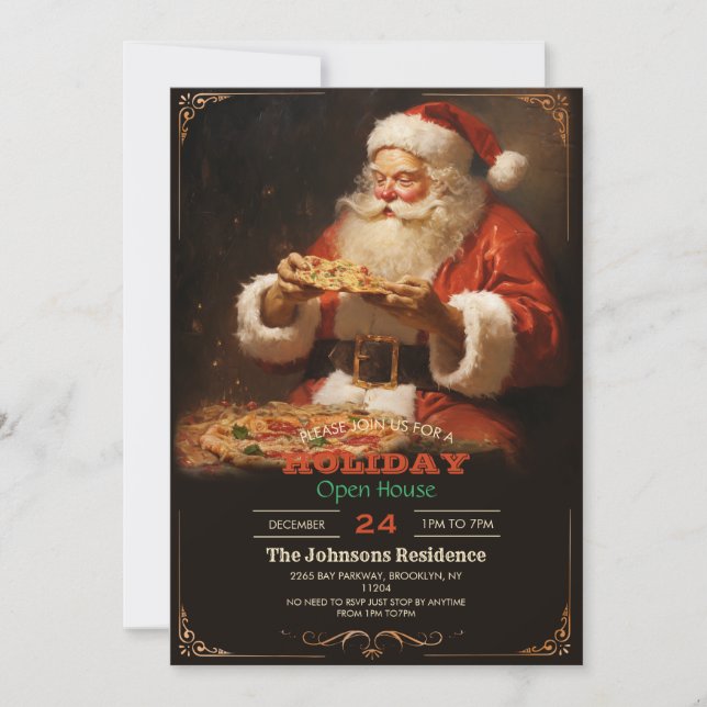Santa Claus Eating Pizza Invitation (Front)