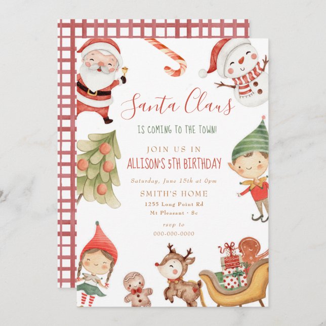 Santa Claus Elves Christmas Kids Birthday Party  Invitation (Front/Back)