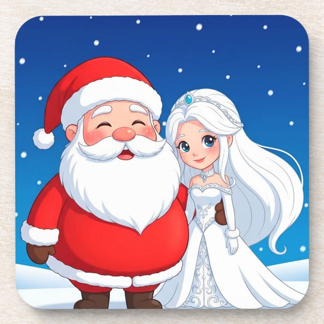 Santa Claus Embracing a Snow Queen Coaster (Front)
