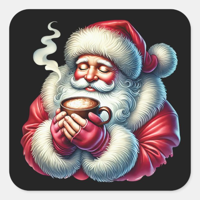 Santa Claus Enjoying a Cosy Drink on a Winter Day Square Sticker (Front)