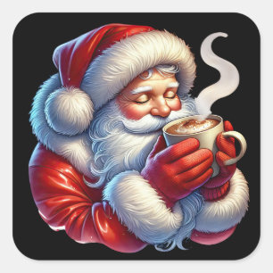 Santa Claus Enjoying a Drink on a Winter Day bk Square Sticker